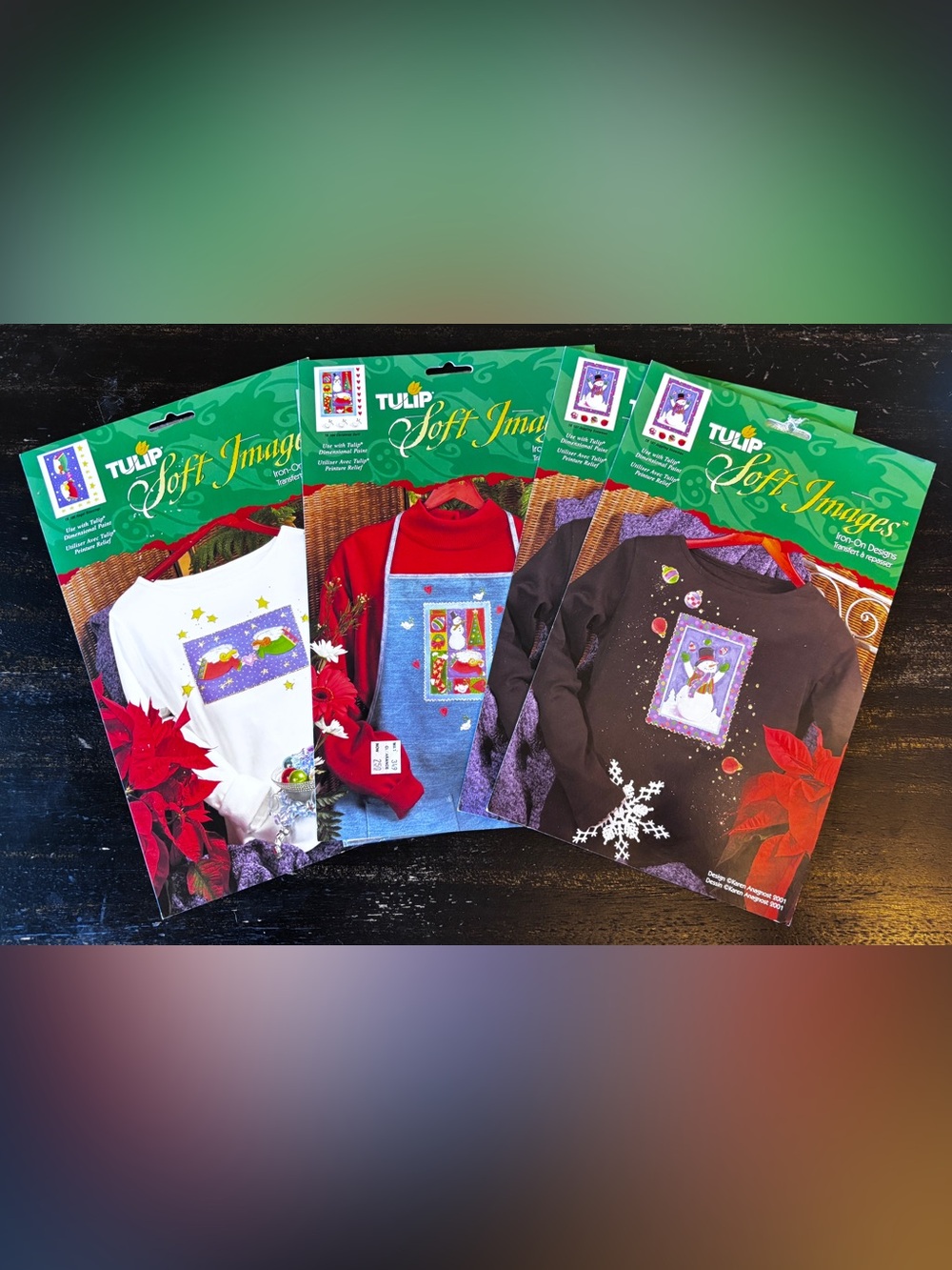 2001 Tulip Soft Images Iron-On Transfer Bundle of 4 Christmas, Angel & 2 Snowmen